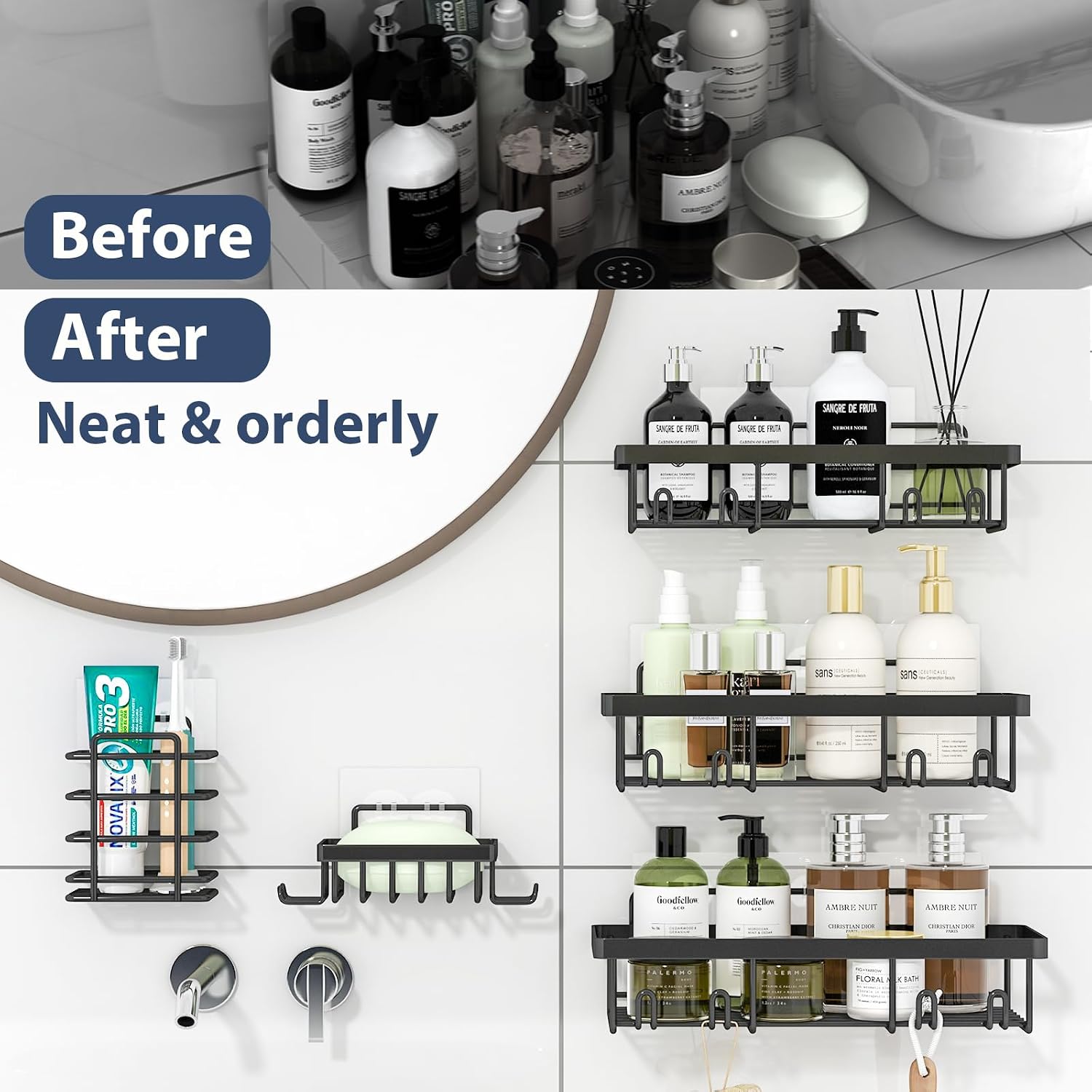 Liuoud 5 Pack Shower Caddy for Inside Shower, Black Bathroom Storage Decor