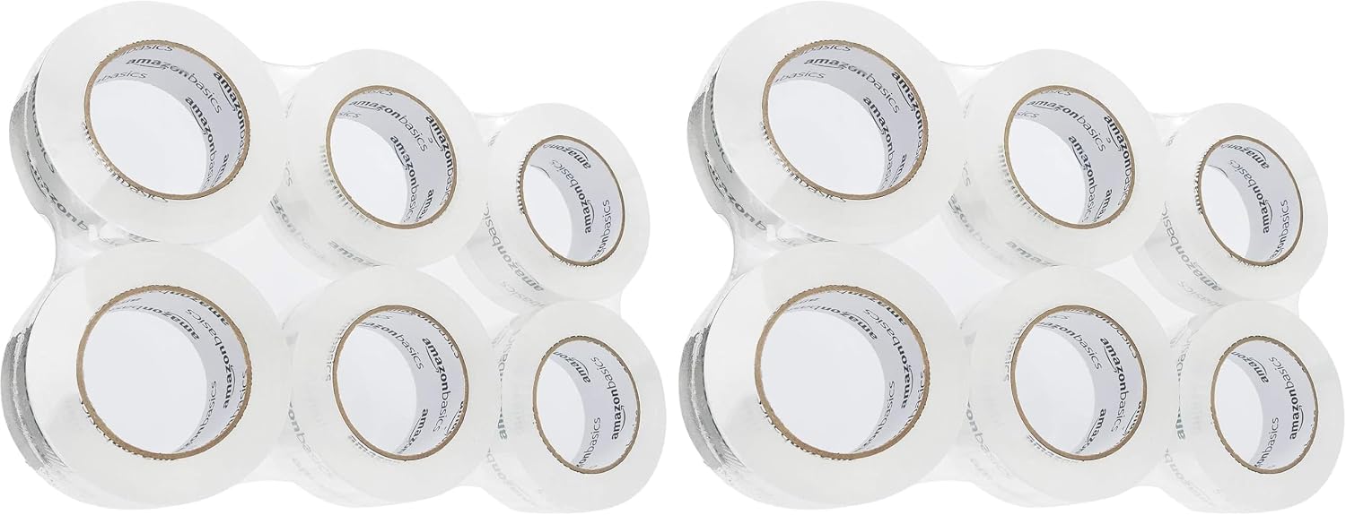Amazon Basics Packing Tape, Strong & Durable for Moving, Storage, Shipping, Mailing and Sealing, Crystal Clear, 1.88" x 109 Yards, 12-Pack