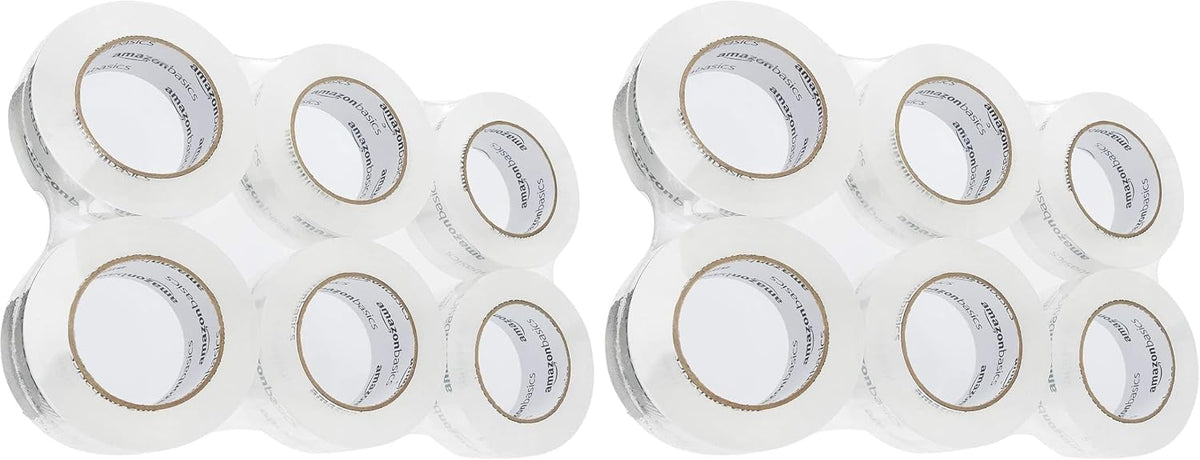 Amazon Basics Packing Tape, Strong & Durable for Moving, Storage, Shipping, Mailing and Sealing, Crystal Clear, 1.88" x 109 Yards, 12-Pack