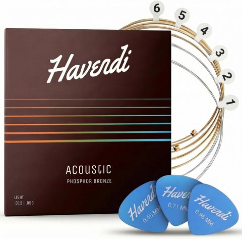 HAVENDI® Acoustic Guitar Strings Phosphor Bronze Coating I Premium Brilliant Sound Quality I Includes 3 Picks