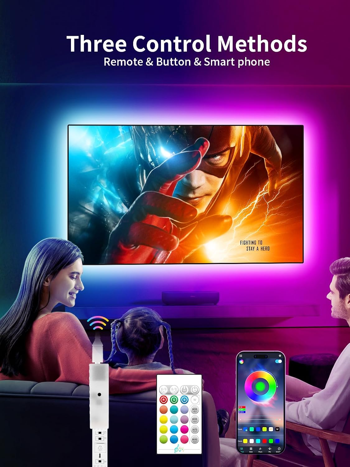 KANTUTOE TV LED Backlight, 9.84ft LED Lights for 32-43in TV, RGB TV Lights Behind with Music Sync Bluetooth APP and Remote Control Strip Light USB Powered for Bedroom Home Decor