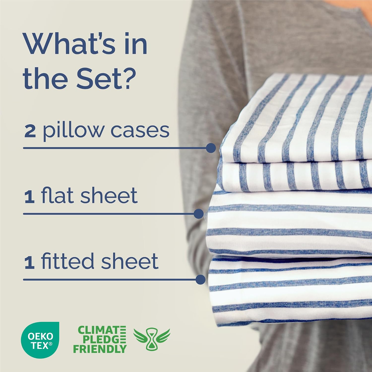 King Size 4 Piece Sheet Set - Breathable & Cooling Sheets - Blue Stripes