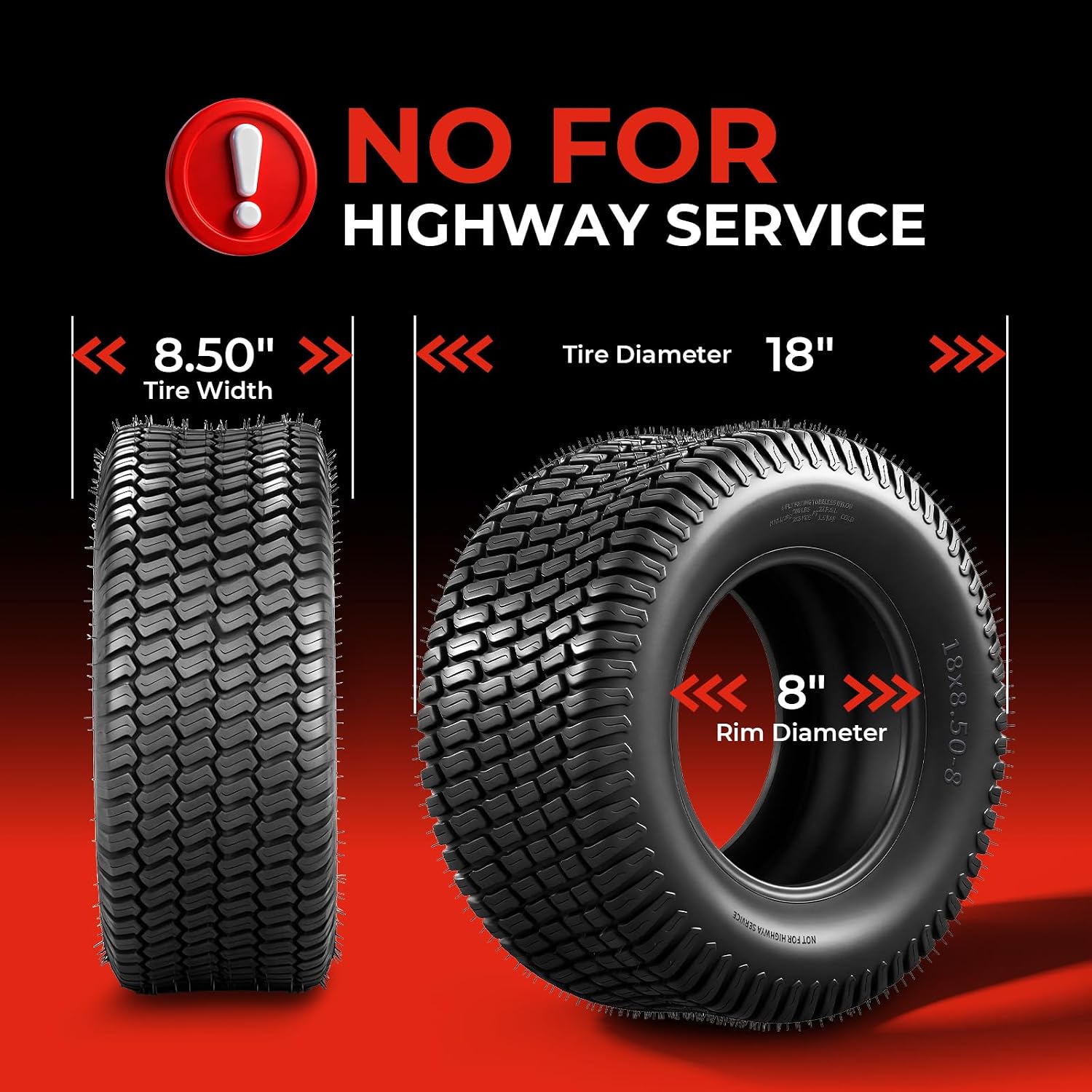 18x8.50-8 Lawn Mower Tires, 4 Ply Tubeless, Set of 2