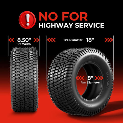 18x8.50-8 Lawn Mower Tires, 4 Ply Tubeless, Set of 2