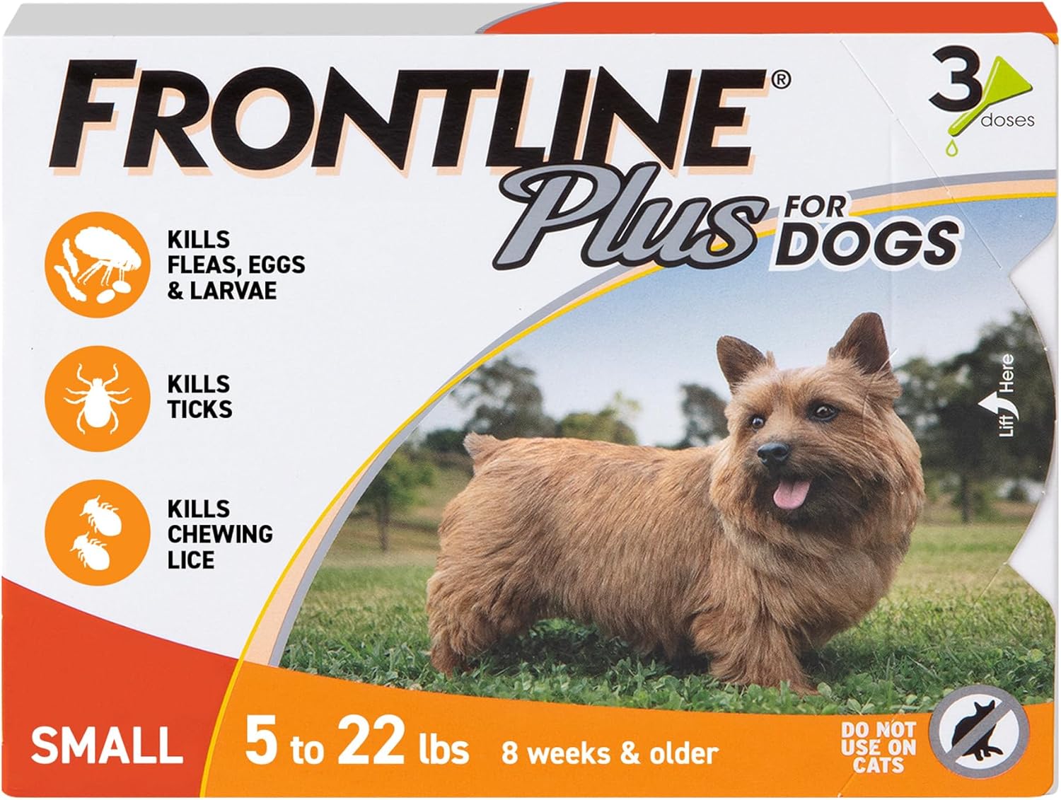 FRONTLINE Plus Flea & Tick Spot Treatment for Small Breed Dogs 5-22 lbs. (Orange) Count of 3