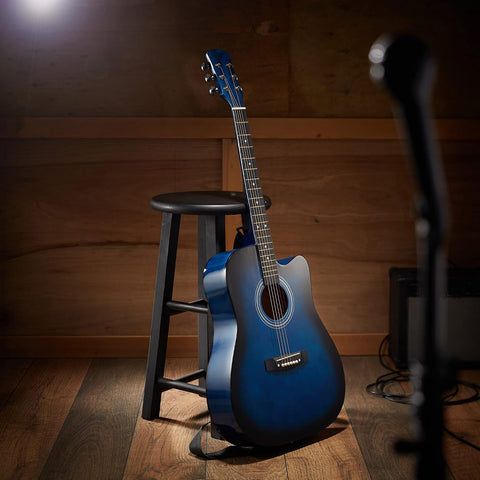 Ashthorpe 41-inch Beginner Cutaway Acoustic Guitar (Blue), Full Size Basic Starter Kit w/Gig Bag, Strings, Strap, Picks, and Lessons
