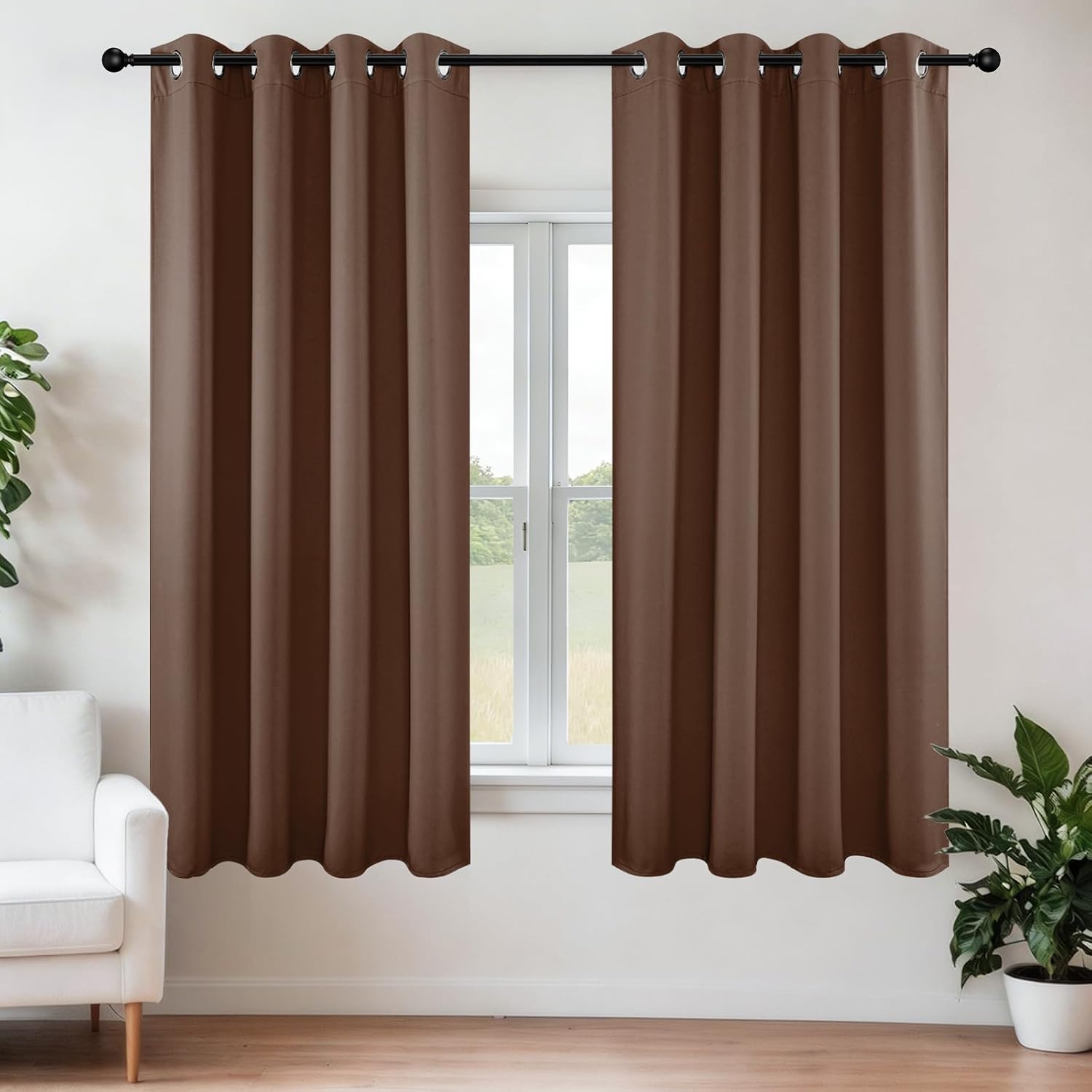 Joydeco Blackout Curtains 63 Inch Length 2 Panels Set, Thermal Insulated Long Curtains & Drapes 2 Burg, Room Darkening Grommet Drapes for Bedroom Living Room Windows (W42 x L63 Inch, Brown)