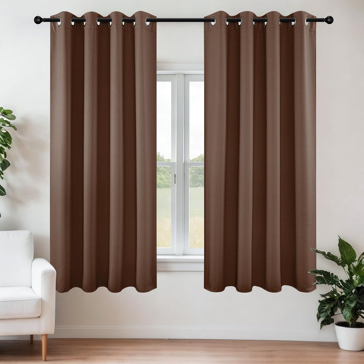 Joydeco Blackout Curtains 63 Inch Length 2 Panels Set, Thermal Insulated Long Curtains & Drapes 2 Burg, Room Darkening Grommet Drapes for Bedroom Living Room Windows (W42 x L63 Inch, Brown)