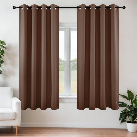 Joydeco Blackout Curtains 63 Inch Length 2 Panels Set, Thermal Insulated Long Curtains & Drapes 2 Burg, Room Darkening Grommet Drapes for Bedroom Living Room Windows (W42 x L63 Inch, Brown)
