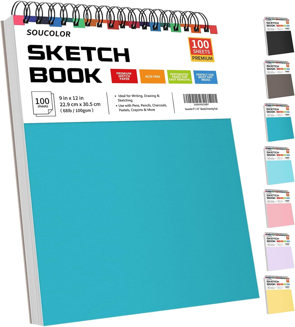 Soucolor Sketchbook 9x12, 100 Sheets Drawing Pad,Art Sketch Book for School