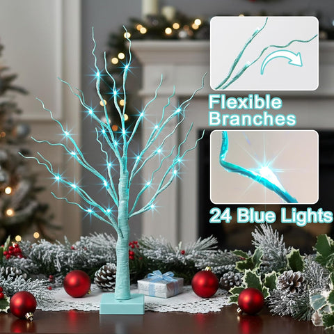 PEIDUO Blue-Green Trees Decor for Home, 2PK Tree Light Battery Powered Timer, Lighted Christmas Decorations Indoor, for Home Bedroom Living Room Fireplace Wedding Party New Year's Day and Christmas