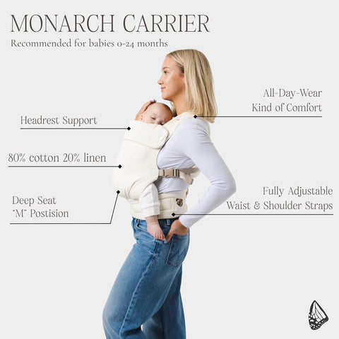 Mabē Monarch Ergonomic Baby Carrier – Premium Cotton Soft Structured Newborn to Toddler Carrier with Hip-Healthy Design, 3 Carry Positions (9-46 lbs), Lightweight & Breathable, (Ebony)