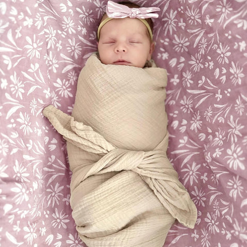 LifeTree Swaddle Blankets Baby Girl, 2-Pack Super Soft 70% Viscose Bamboo and 30% Cotton Muslin Swaddles Blankets (Large 47" x 47"), Mauve Floral & Blush Leopard Pattern, Newborn Baby Registry