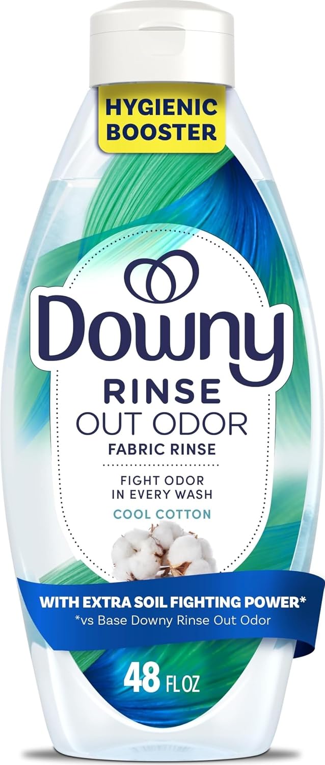 Downy Rinse Laundry Odor Remover, Cool Cotton Scent, 48 fl oz, Fabric Softener And Laundry Odor Removal Rinse, Fights Odors At The Source, HE Compatible