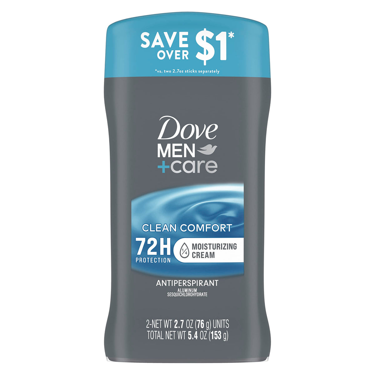 Dove Men+Care Antiperspirant Deodorant Stick Clean Comfort Twin Pack 72-Hour Sweat & Odor Protection Antiperspirant for Men With 1/4 Moisturizing Cream 2.7 oz