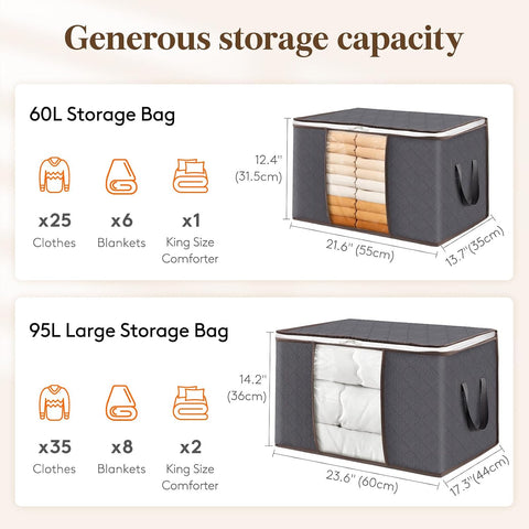 Lifewit 3 Pack 60L Clothes Storage Bins with Lids, Foldable Blanket Storage Bags with Zippers, Clear Window and Reinforced Handles, Closet and Organization for Clothing, Sweater, Comforter, Bedding