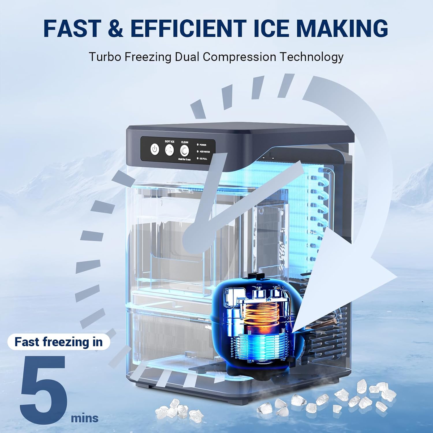 Countertop Ice Maker, 44Lbs/24H Nugget Ice Maker with 0.8 Gallon Water Tank