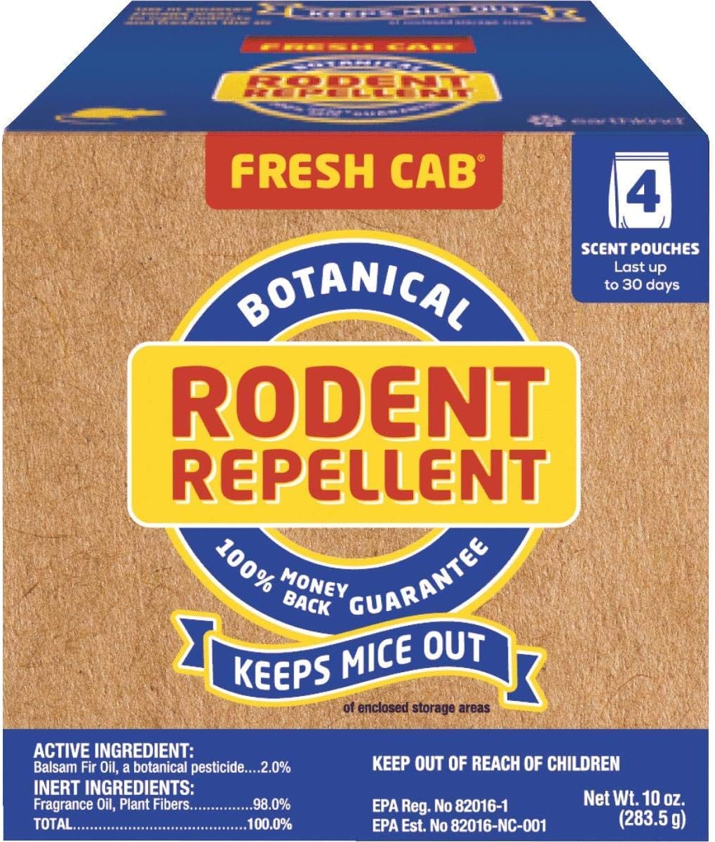 EarthKind EMW7208598 Fresh Cab Rodent, Rats and Mice Repellent With Blend Of Plant Fiber and Botanical Extracts For Use On The Farm, Industrial Settings, Garage or RV, 2.5 Ounce x 4 Scent Pouches