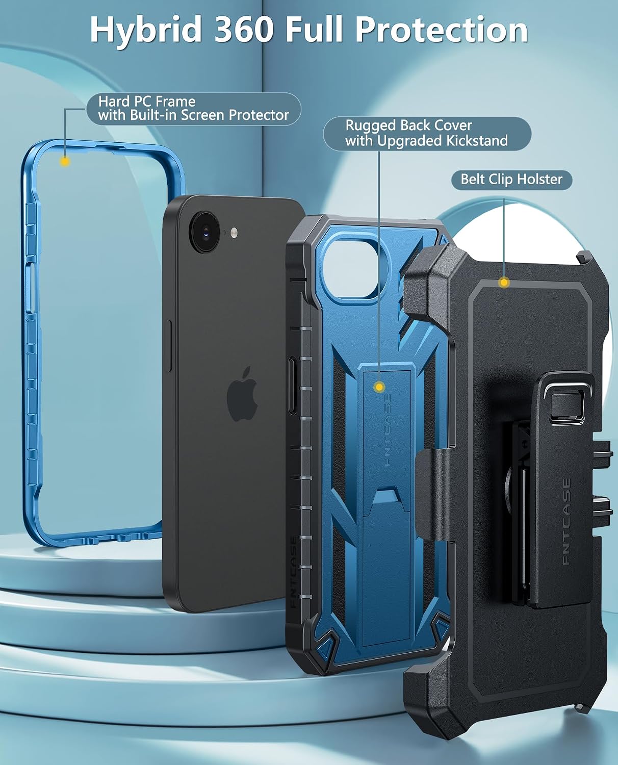 FNTCASE for iPhone 16e Case, with Belt Clip, with Built-in Screen Protector