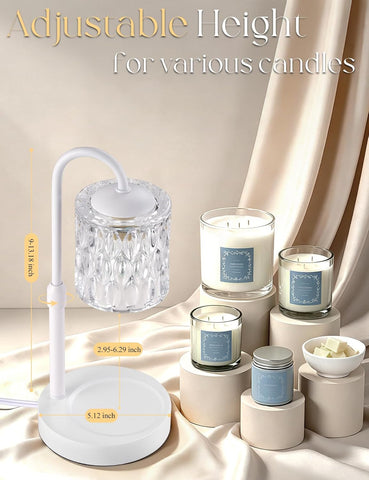 Briever Dimmable Candle Warmer Lamp with Timer, Height Adjustable Electric Candle Wax Warmer, Birthday Gifts for Women Mom, House Warming Gifts New Home Decor, Solid Wood Base, White Clear