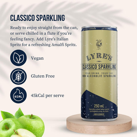 Lyre’s Classico Sparkling Wine 24-Pack, Non Alcoholic Wine, Canned Mocktail