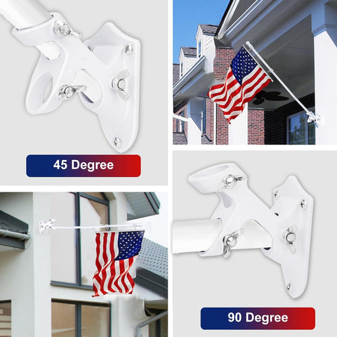 Flag Pole Holder, Outside House Flag Pole Bracket, Heavy Duty Metal Flag Mount, Aluminum Alloy Mounting Brackets, Outdoor Flag Holder- Strong Rust Free, Dual Position 1 inch White