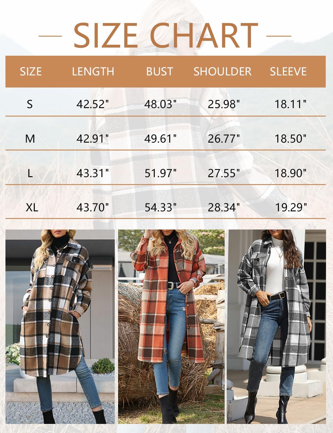 SKIKYAN Women Fall Flannel Plaid Shacket Jacket Oversized Button Down Long Shirt Jacket