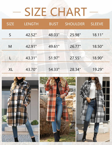 SKIKYAN Women Fall Flannel Plaid Shacket Jacket Oversized Button Down Long Shirt Jacket