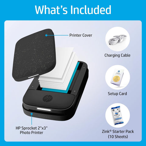 HP Sprocket Portable 2x3 Inch Instant Photo Printer (Black Noir) Print Pictures on Zink Sticky-Backed Paper From Your iOS & Android Device