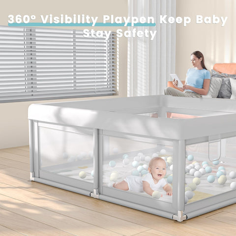 Hiaksedt Baby Playpen with Mat and Ocean Balls 50 x 50 inch
