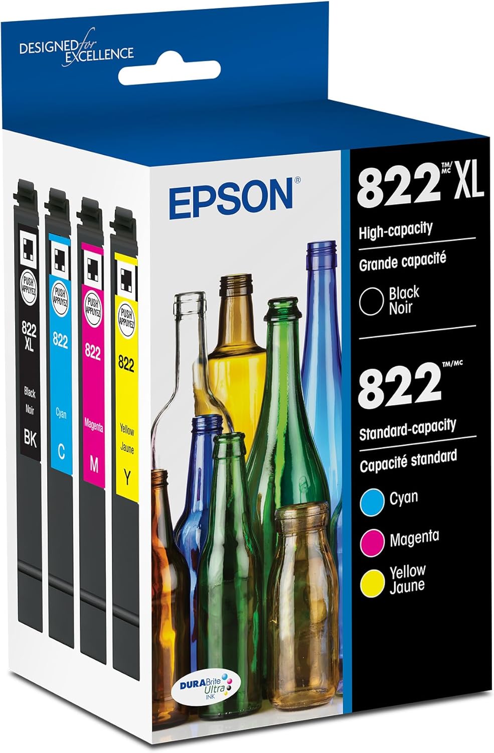EPSON 822 DURABrite Ultra Ink High Capacity Black & Standard Color Cartridge Combo Pack (T822XL-BCS) Works with WorkForce Pro WF-3820,3823, 4820, 4830, 4833, 4834