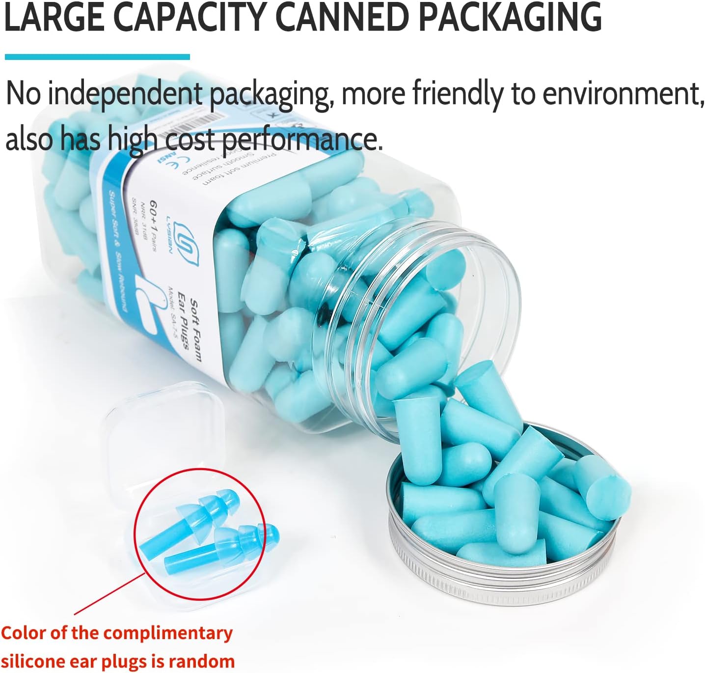 LYSIAN Soft Foam Ear Plugs for Sleeping, 60 Pairs, 38dB SNR, Lake Blue