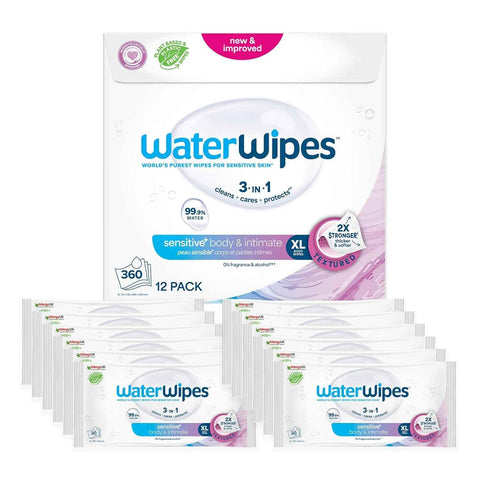 WaterWipes Sensitive Whole Body Cleansing Wipes, 99.9% Purified Water, XL Textured Wipes, Incontinence Care, Fragrance Free, 720 Count