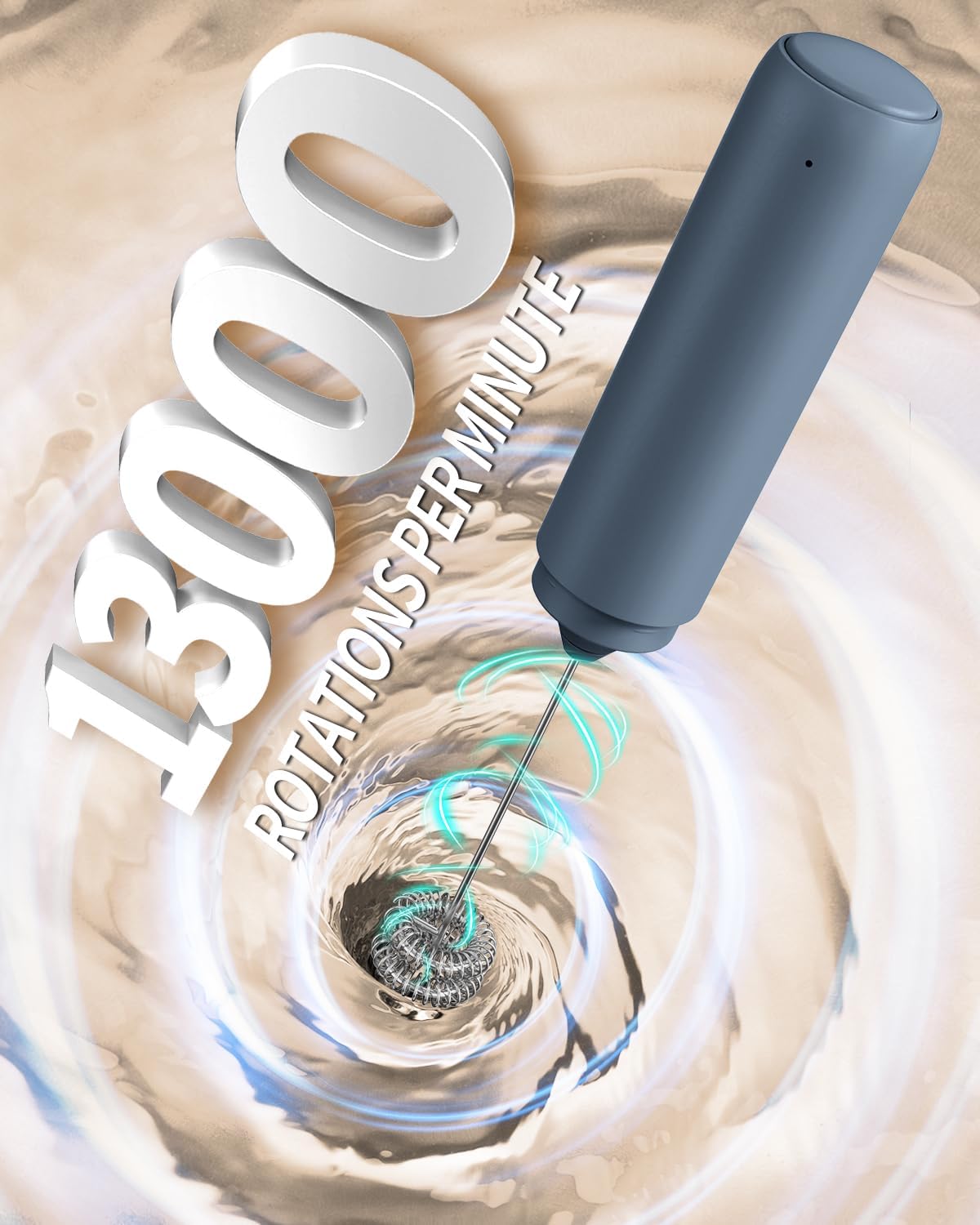 CIRCLE JOY Rechargeable Milk Frother Handheld, Dual Ring Electric Coffee Frother, Portable Hand Frother Wand Drink Mixer for Matcha Lattes Cappuccino, Kitchen Gifts, Blue
