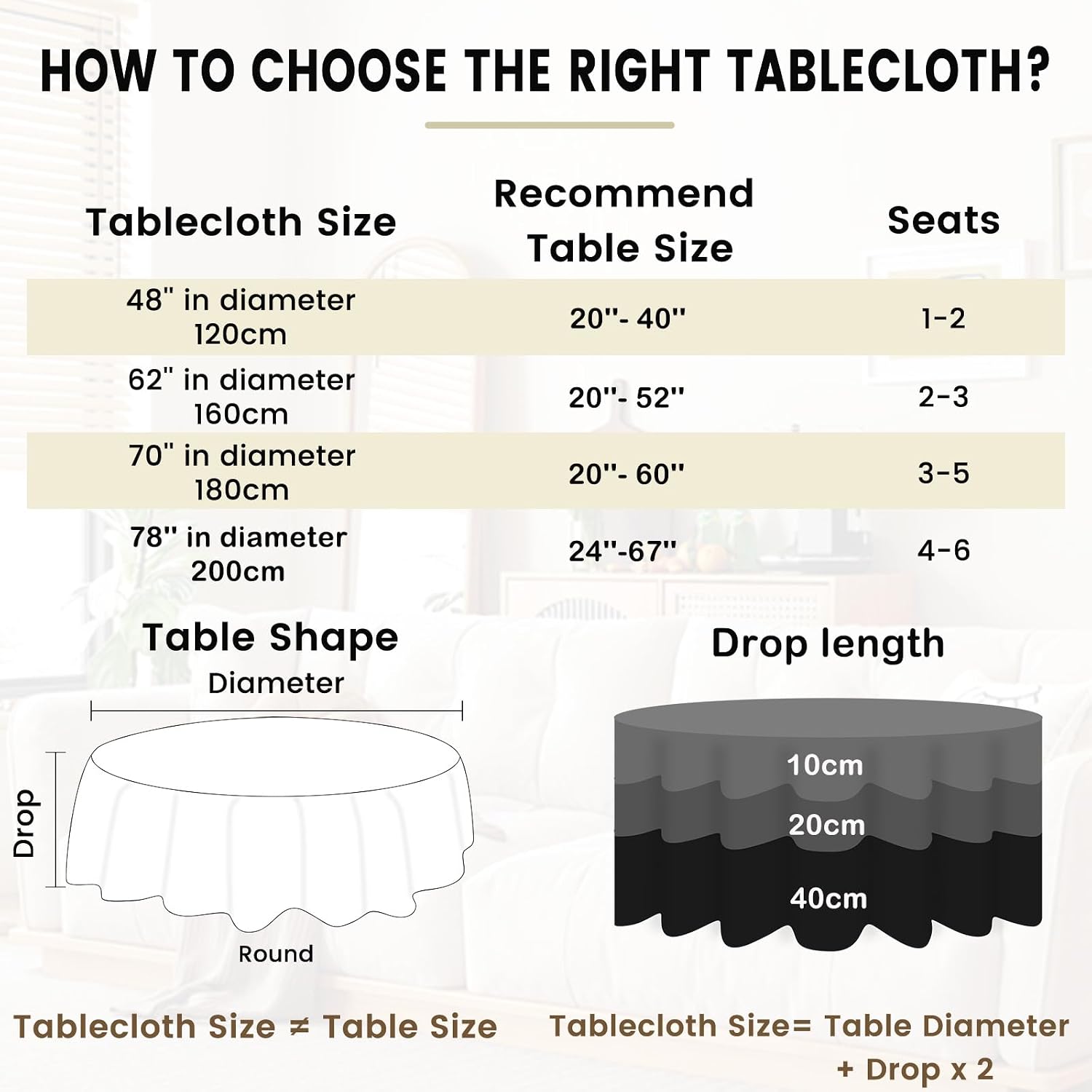 Round Tassel Plaid Tablecloth, Heavy Weight Cotton Linen Fabric Table Cover for Kitchen Dining Tabletop Decoration, Beige, 62" Round