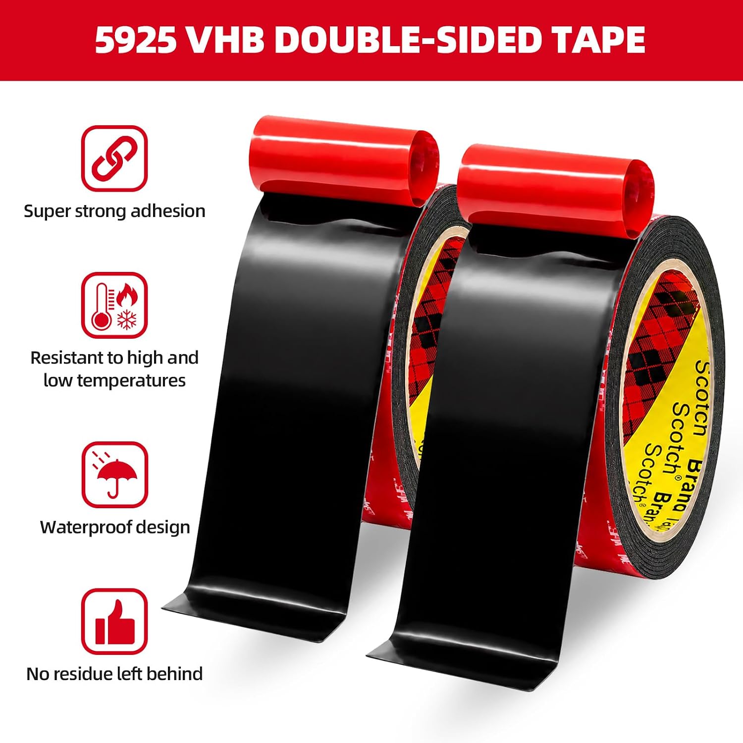 3M Double Sided Tape Heavy Duty 0.39in x 10ft, Removable Mounting Tape