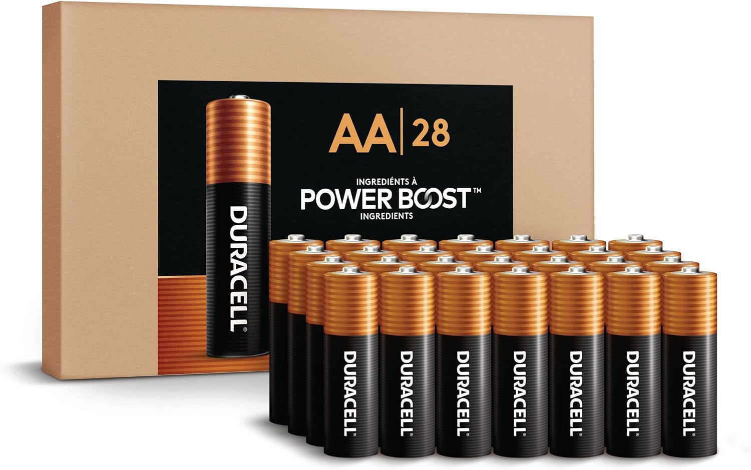 Duracell Coppertop AA Batteries, 28 Count, 12-Year Shelf Life, Storage Tray