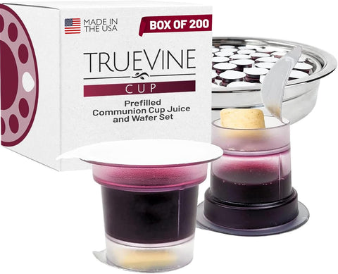 TrueVine Cup Top & Bottom Prefilled Communion Cups & Wafer Set (200 Count)