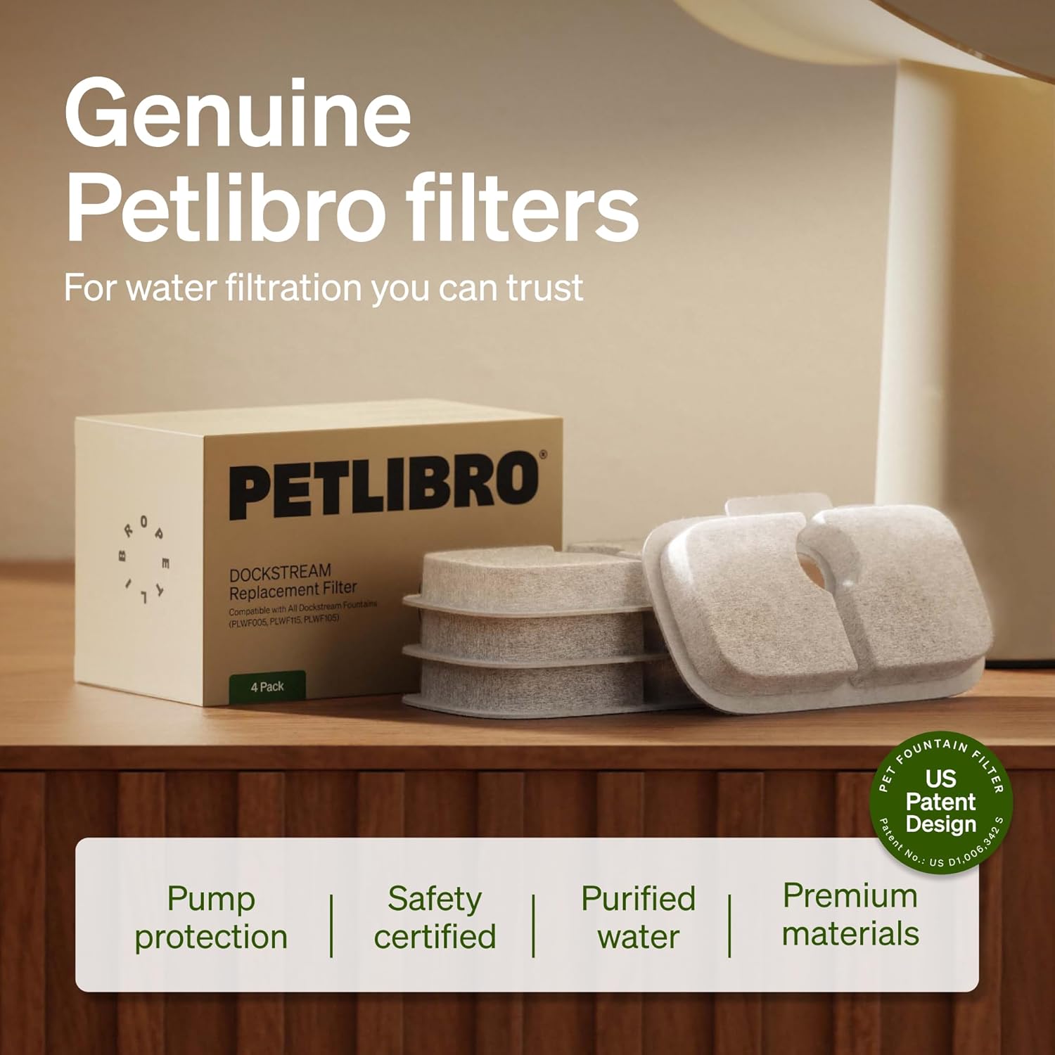 PETLIBRO 4 Packs Replacement Filters for Dockstream Cat Water Fountain PLWF105/PLWF115/PLWF005, 2 Months Set of Replacement Filters for Ultra Quiet Pet Water Fountain