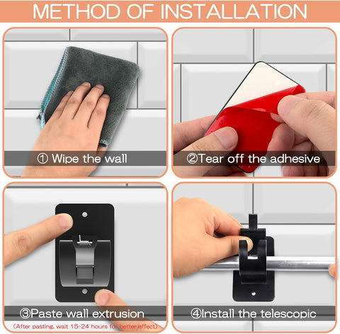 2 Pieces Self Adhesive Curtain Rod Bracket, Universal Plastic Curtain Rod Holders, No Drill Curtain Rod Brackets Curtain Rod Hooks for Bathroom, Bedroom, Livingroom, Kitchen (Black)