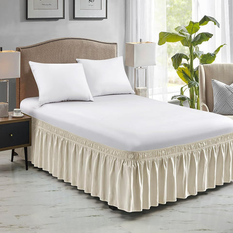 FreshCulture Twin Bed Skirt, Elastic Wrap Around Bed Skirt Twin Size, Bed Skirts for Adjustable Bed, Easy Fit with 22 Inch Drop Length, Hotel Quality Dust Ruffle for Twin Bed (Cream)