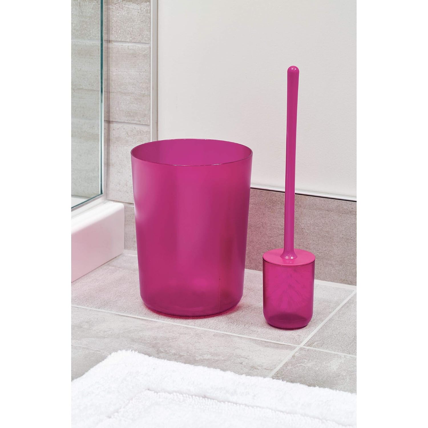 iDesign Round Plastic Trash Can for Bath, Bedroom, Office - The Finn Collection – 7.64" x 10", Magenta
