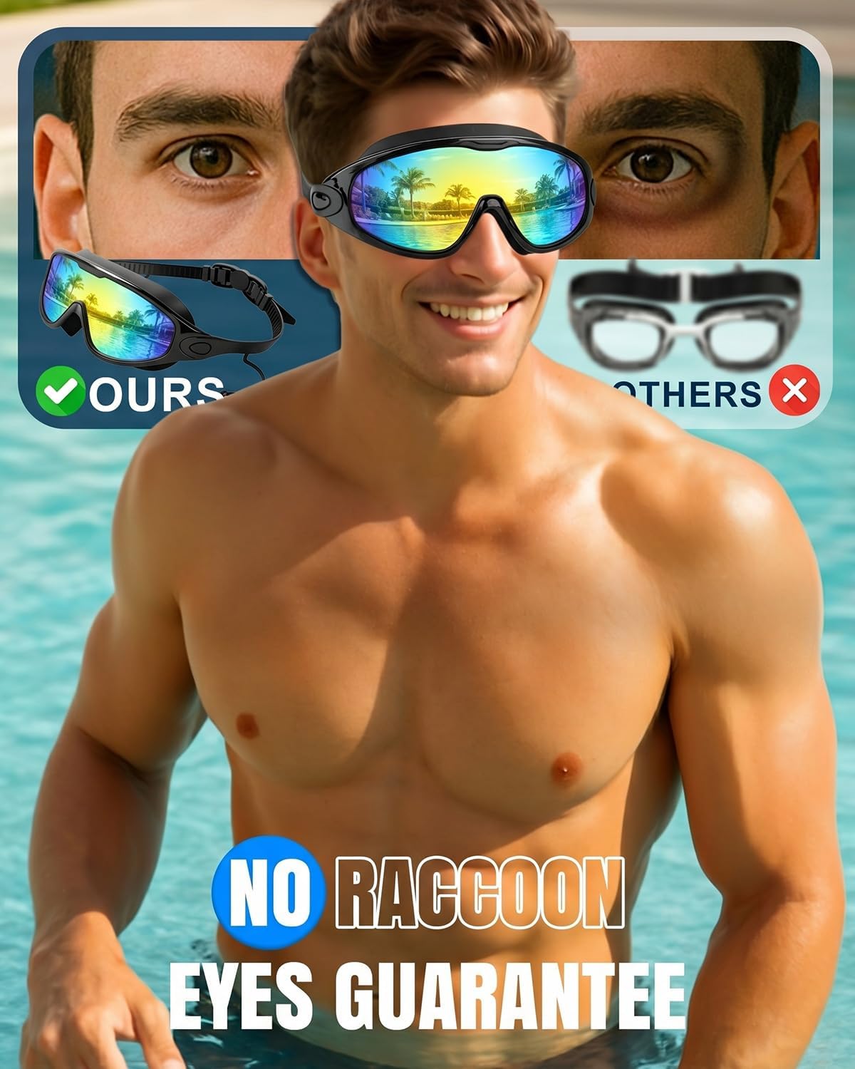 Swim Goggles 2 Pack, Wide View Anti Fog&UV Swimming Goggles for Audlt, No Leak Pool Beach Essentials for Men Women