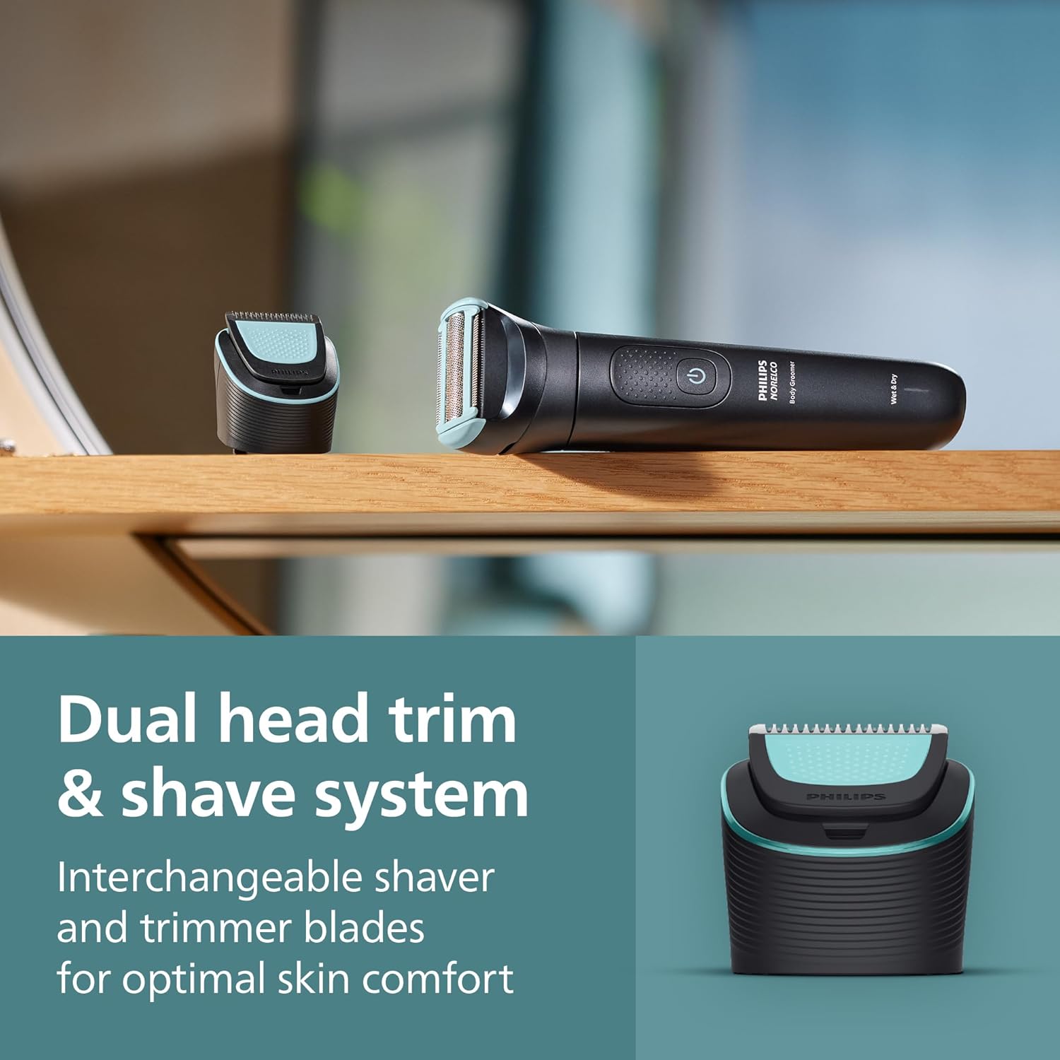 Philips Norelco Body Groomer 5000 Series, Intimate Hair Shaver & Trimmer for Men with Interchangeable & Adjustable Full Body Trim & Shave Heads, 100% Showerproof, BG5490/50