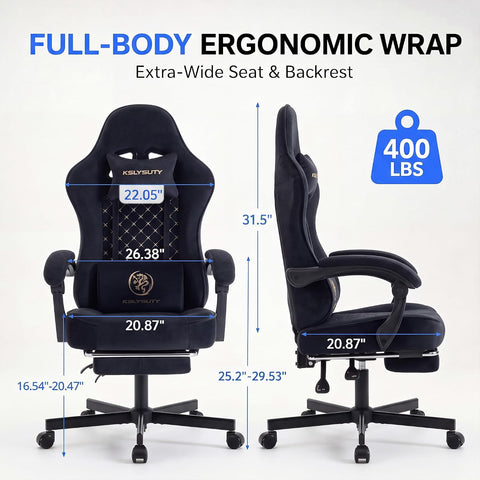 Desk Computer Gaming Chair - High Back Ergonomic Office Chair with Footrest and Lumbar Support, Swivel Comfy Home Gamer Video Game Chairs with Pocket Spring Cushion for Adults (Black Fabric)