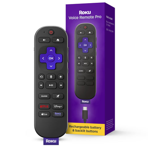 Roku Voice Remote Pro (2nd Ed.) | Rechargeable TV Remote Control with Hands-free Voice Controls, Backlit Buttons, & Lost Remote Finder - Replacement Remote Compatible with All Roku TV, Players & Audio