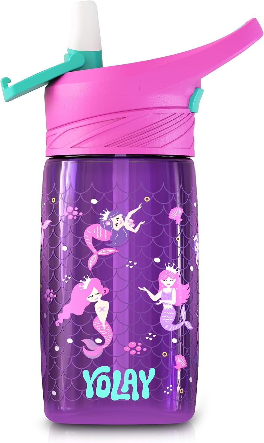 YOLAY Kids Water Bottle with Straw, 15 oz, Mermaid