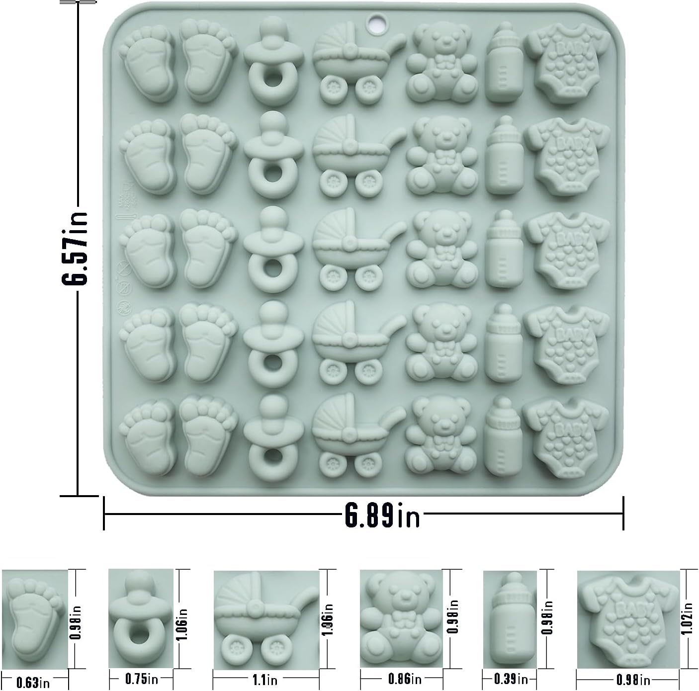 ScivoKaval Baby Shower Silicone Mold with Onesie Pacifier Bottle Baby Footprint Bear Carriage Mold for Chocolate Cake Candy Gummy Cupcake Decoration Party Cupcake Topper