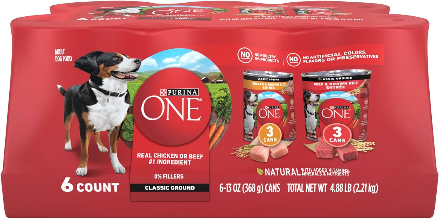 Purina ONE Wet Dog Food Variety Pack, Classic Ground, (6) 13 oz Cans
