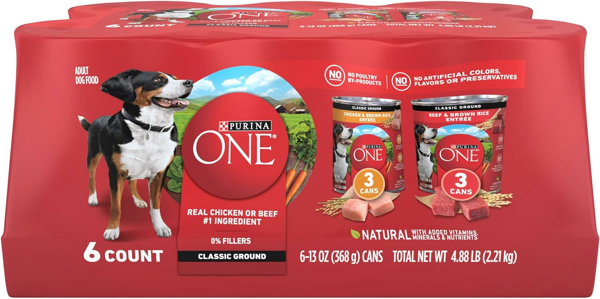 Purina ONE Wet Dog Food Variety Pack, Classic Ground, (6) 13 oz Cans